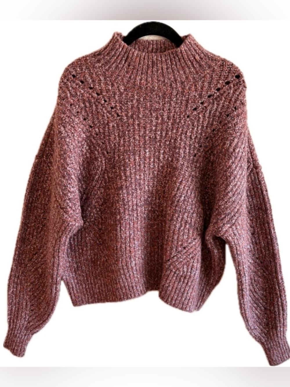 LOFT NWT M Mauve Purple Marled Mock Neck Ribbed Sweater Merino Wool